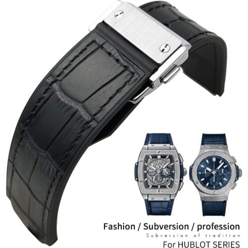 20mm 22mm High Quality Cowhide Leather Rubber Watchband 25mm * 19mm Fit for Hublot Watch Strap Calfskin Silicone Bracelets sport