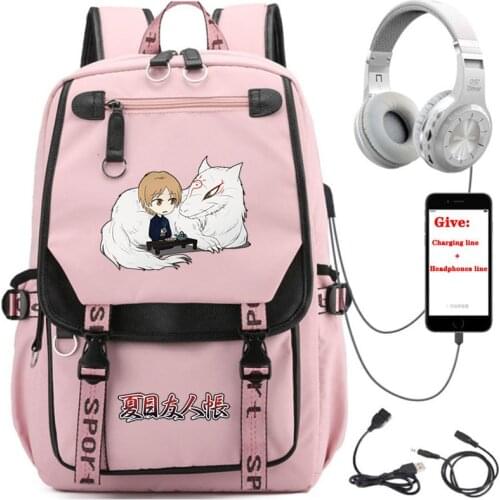 Anime Natsume yuujinchou backpack Women Pink Travel Backpack student School book Bag USB Charging teenagers Laptop packsack