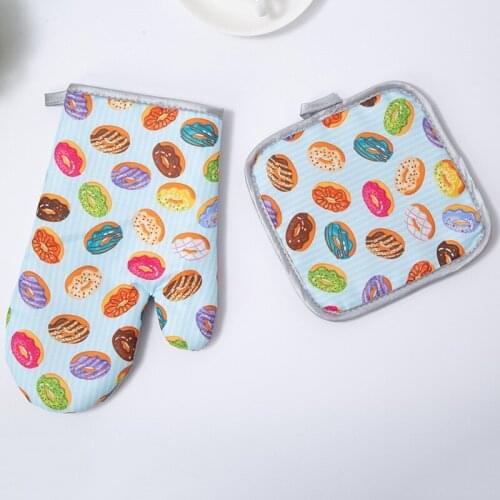 Cute Cartoon Non-slip Kitchen Cooking Polyester Gloves Microwave Glove Potholder Bakeware Baking Tools BBQ Heatproof Oven Mitts