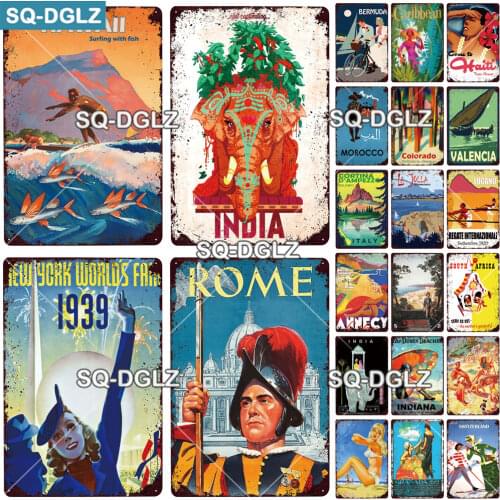 [SQ-DGLZ] ROME City Metal Sign Vintage Plaque Wall Decor For Bar Country Plate Tin Sign Travel INDIA/Italy Poster