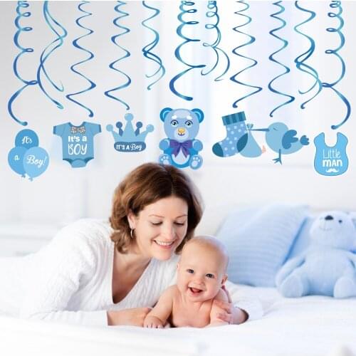 20pcs Its A Boy Baby Shower Decoration Blue Hanging Swirl Baby Bedroom Spiral Hanging Kids Happy Birthday Party Supplies