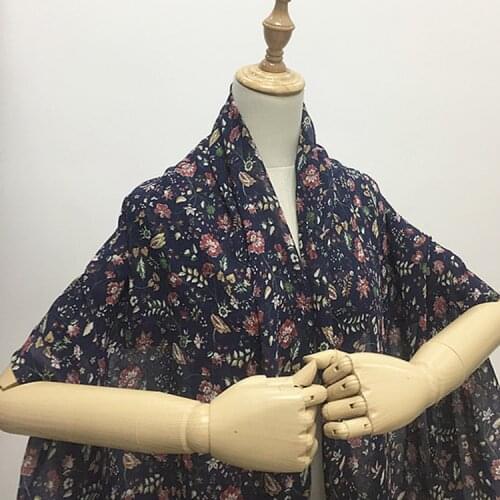 Vintage floral on navy blue pure silk crinkle georgette gauze fabric for summer dress,SCG668
