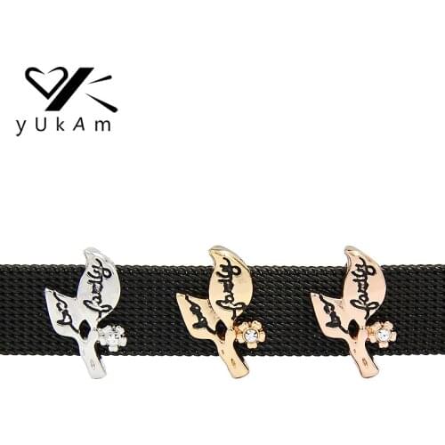 YUKAM Flower Family Branches Leaves Slide Charms Keeper for Stainless Steel Mesh Keeper Bracelet Bangle Necklaces Jewelry Making