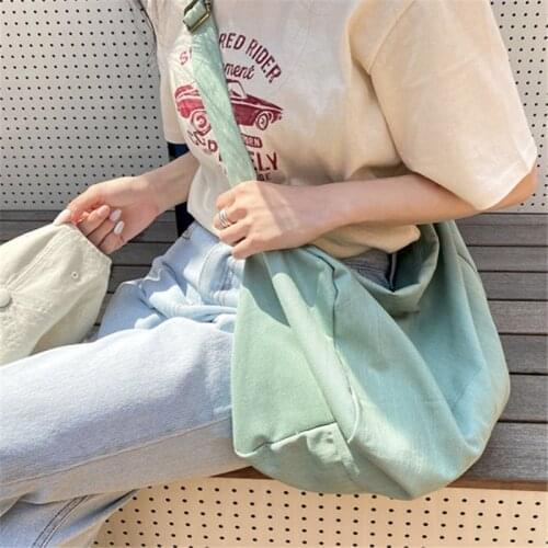 Women Canvas Tote Bag High-capacity Cross Body Shopping Traveling Students Books Black Mint Green Portable Casual Pure Colour