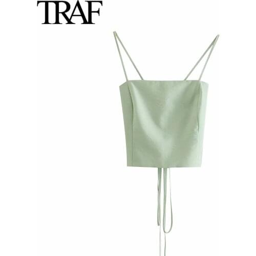 Traf Za Women Clothing 2021 Summer Tank Sling Corset Haut Femme Crop Blouses Backless Bowknot Bandage Top