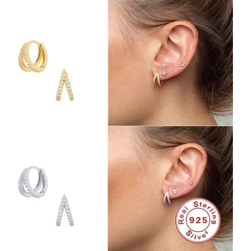 Pendientes Plata 925 Turquoise Double Row Diamond Zircon 925 Sterling Silver Earrings For Women Earrings Hoops 2021Trend vintage