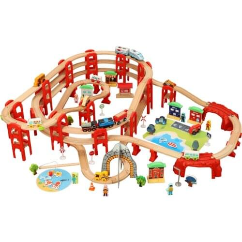 152PCS/SET Red Piles Birdge Piers Wood Track Eletric Train Slot Railway Accessories Toy Kids Gifts Fit Wooden Biro Tracks