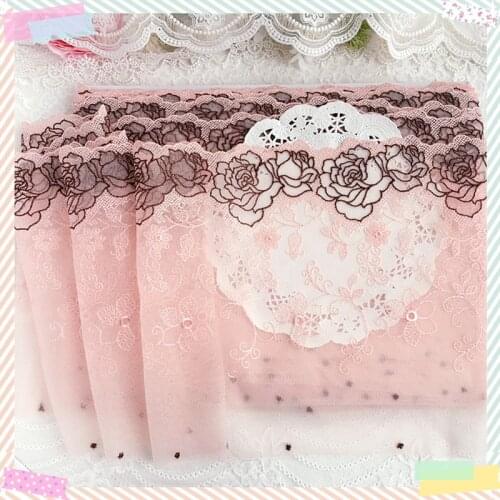 2Yards /22cm wide Pink Polyester Soft Mesh Embroidery Lace Trimmings Dress Accessories Lace Fabric Sewing Crafts Doll Material