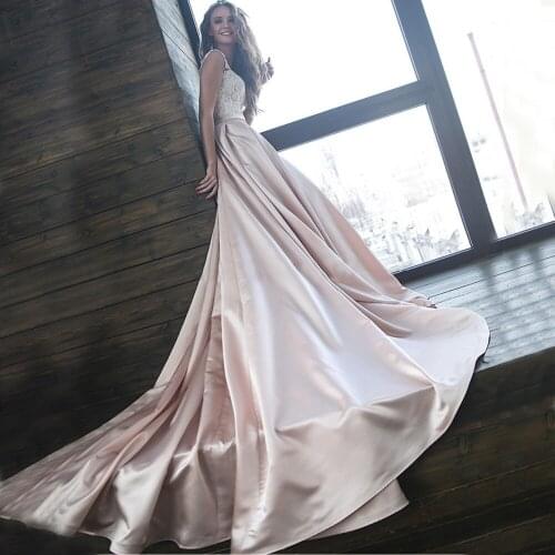 2020 Elegant Satin Wedding Dresses with Off the Shoulder short Sleeves Lace Bridal Gowns Fast Shipping