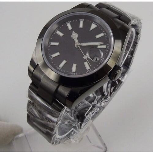 40mm bliger black sterile dial sapphire glass date pvd automatic movement mens watch
