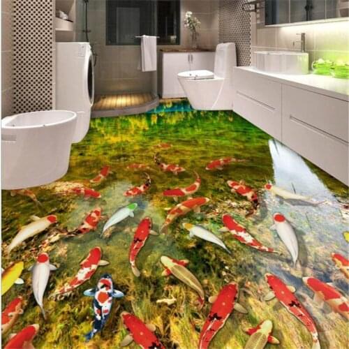 Beibehang Custom Many fish 3D floor painting wear non-slip waterproof thickened self-adhesive PVC Wallpaper painting color floor