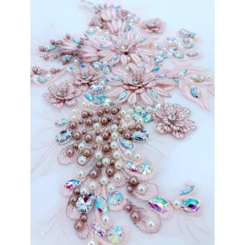 3D handmade sewing 38*23cm DIY beaded applique mesh stereo crystal patch wedding dress / Chinese dress accessories