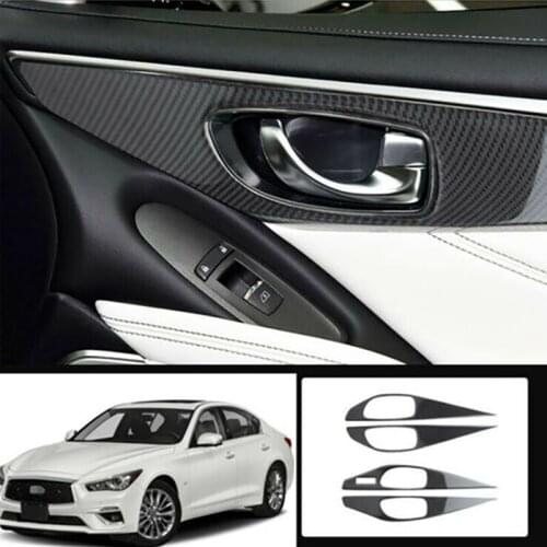 4PCS Car Carbon Fiber Inner Door Handle Panel Cover Trim for Infiniti Q50 2014-2020