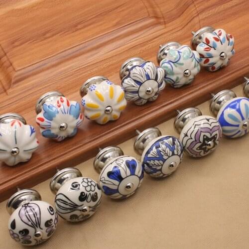 40mm Hand-painted Ceramic Drawer Knobs Porcelain Cabinet Knoba Cupboard Handles with base Furniture Handle Hardware