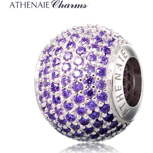 ATHENAIE Genuine925 Silver with Pave Purple CZ Purple Passion Charm Beads Fit All European Bracelets Necklace DIY Jewelry Making