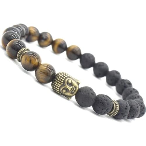 Tiger Eye Stone Bracelets Bangles Classic Black Natural Lava Stones Charm Bead Bracelet For Women Men Fashion Buddha Jewelry