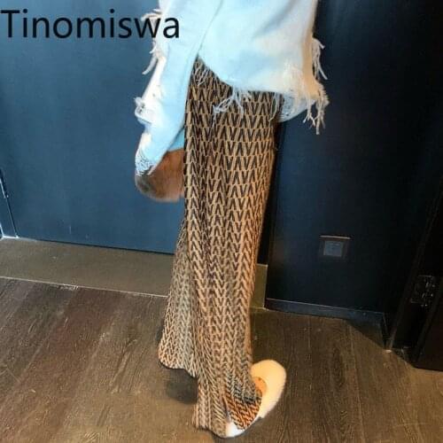 Tinomiswa Harajuku Women Pant Split Velvet Print Women Vintage Casual High Waist Letter Pants All Match Wide Leg Trousers A1408