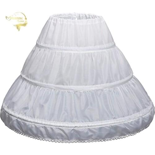 3 Three Hoops Kids Crinoline A Line Lace Trim White Children Petticoat for Flower Girl Dress Underskirt Elastic Waist Full Slip
