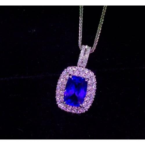 E429 Fine Jewelry Tanzania Origin Real 18K White Gold Natural Blue Tanzanite 1.3ct Diamonds Fine Chic Pendant Necklace