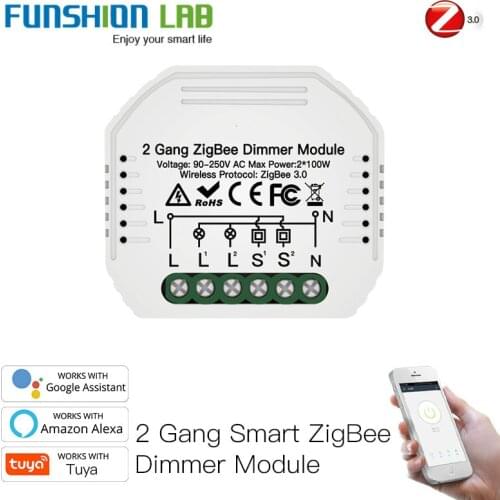 FUNSHION Mini DIY Tuya ZigBee Smart 2/Gang Light Dimmer Switch Module Hub Required Smart Life Alexa Google Home Voice Control
