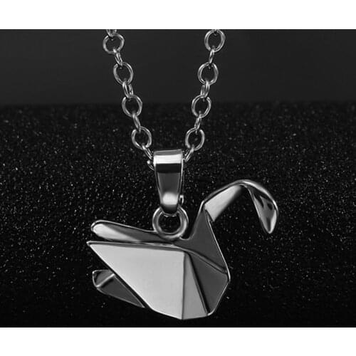 Huitan Silver Plated Paper Crane Shape Necklace Women for Anniversary Delicate Gift Daily Simple Pendent Female Necklace Jewelry