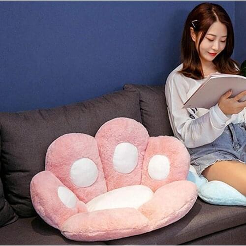 Kawaii Long Plush Cat Paw Chair Seat Cushion Back Cushion Pink Home Sofa Floor Thick Stool Butt Office Cushions Throw Pillow