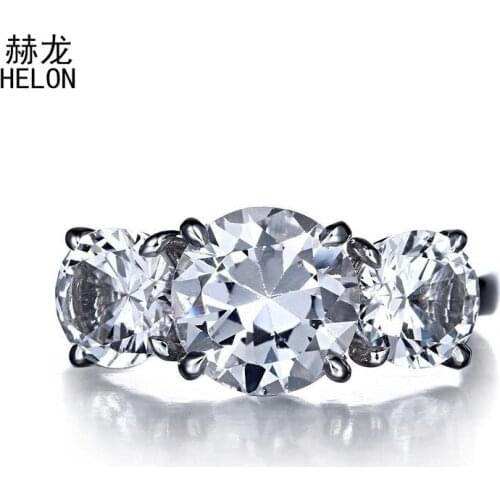HELON Solid 14K White Gold Certified Round 4.7ct Natural White Topaz Gemstone Engagement Wedding Ring Women Trendy Fine Jewelry