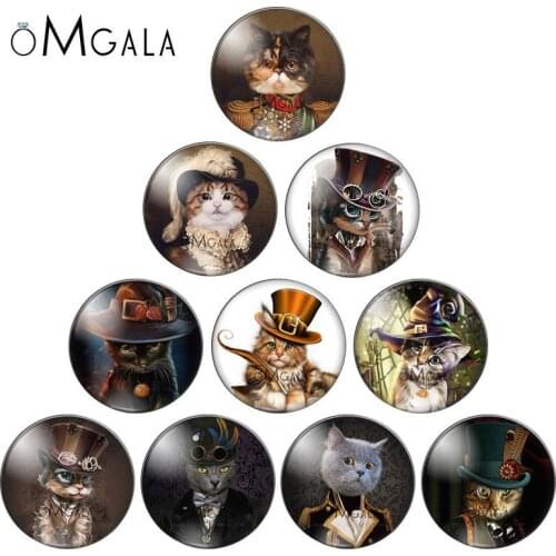 Fashion Steampunk Cats Paintings 8mm/10mm/12mm/18mm/20mm/25mm Round photo glass cabochon demo flat back Making findings