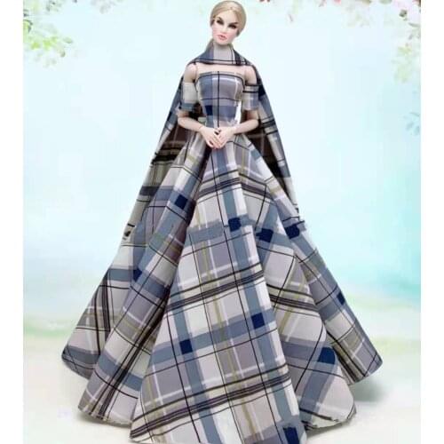 Fashion Grey Blue Plaid Wedding Dresses 1/6 BJD Doll Clothes for Barbie Accessories Outfit Princess Party Gown Vestido Child Toy