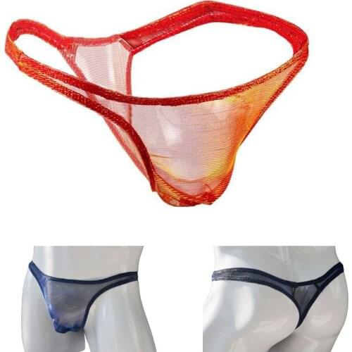 Mens erotic underwear transparent chameleon nightclub low waist thong T pants breathable sexy temptation youth favorite