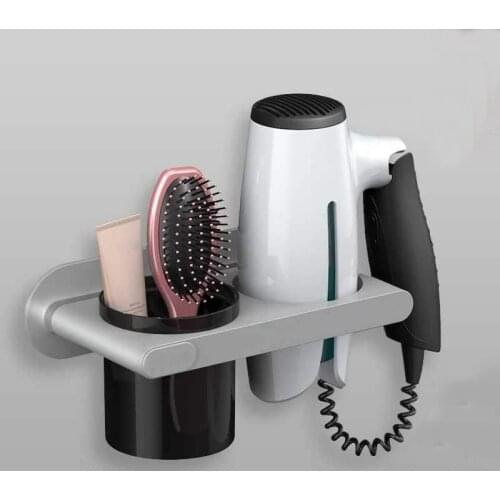 Wall Mounted Hair Dryer Holder Self-Adhesive Blower Storage Rack Punch-Free Bathroom Supplies Shelf Organizer