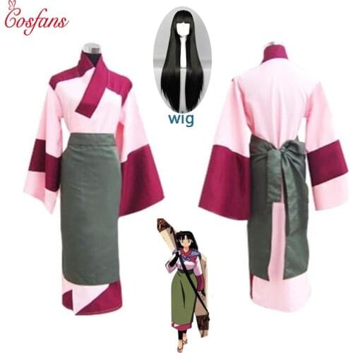 2019 New InuYasha Sango Kimono women Cosplay Costume Halloween InuYasha men Cosplay Costume Clothing apron and wig free delivery