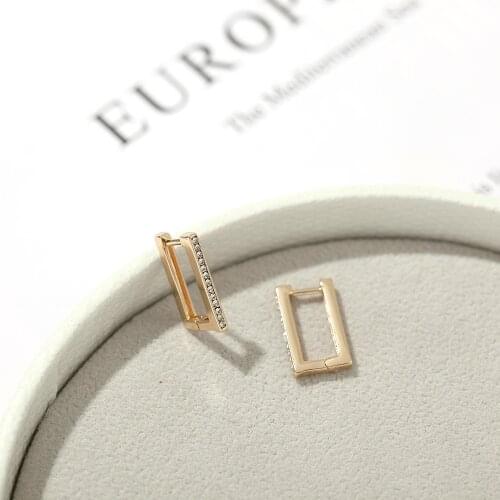 2021 New Fashion Geometric Rectangle Earrings Gold Color Small Hoop Earrings for Women Tiny CZ Hoops Huggie Wedding Jewelry