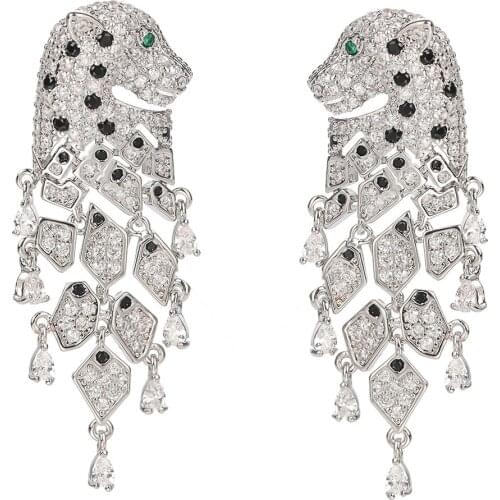 New Cubic Zircon CZ Leopard with Charm Dangle Earring for Women Girl Prom Jewelry with 925 Silver Pin CE11462
