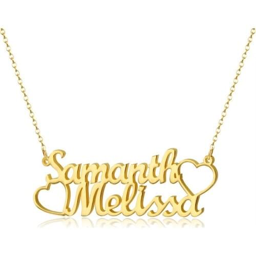 Stainless Steel Customized Double Name Necklace Couple Personalized Jewelry Simple Heart Pendant Collier Birthday Gift