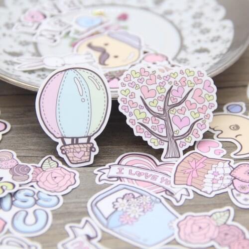 Pink Cute Hot Air Balloon Tree Love Valentines Day Cup Cake Party Favor Scrapbooking Sticker for Journal Letter Album Book Card