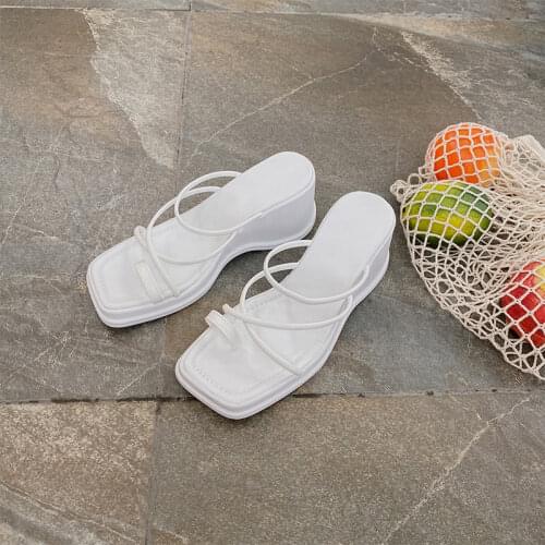 Women Square Toe Wedges Slippers Woman Flip Flop Solid Shoes Female Elegant Office Ladies Summer New Fashion Footwear