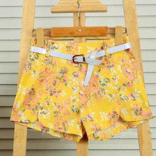 Sweet floral print summer shorts women fashion french style vintage elegant beach holiday slim fit young girls elastic shorts