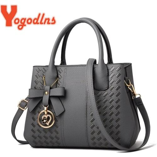 Yogodlns Luxury Embroidery Handbag Women PU Leather Bow Shoulder Bag Tassel Top-handle Bag Large Capacity Crossbody Bag Tote sac