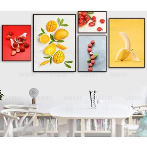 Fresh Nordic Posters And Prints Strawberry Banana Mango Lychee Tomato Canvas Painting Wall Art Pictures For Kitchen Restaurant