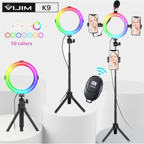 VIJIM K9 RGB Ring Light 8 Inch Led Rim of Lamp With Phone Holder Tripod Stand Live Video Streaming Light for Youtube Tiktok
