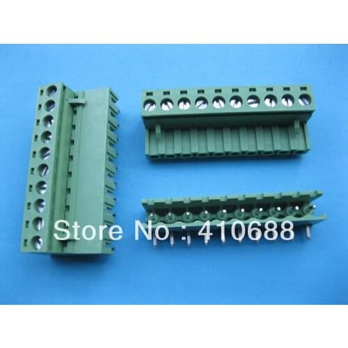 10 Pcs Angle 10 way/pin Pitch 5.08mm Screw Terminal Block Connector Pluggable Type Green 2EDCK-2EDCR-5.08