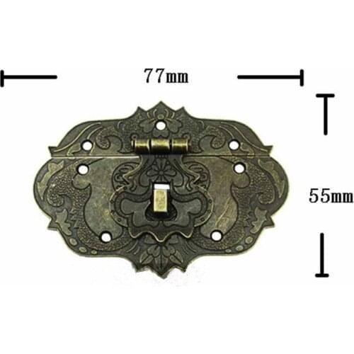 Wooden Box Lock,Box Buckles Pattern Carved Flower,Bronze Tone,55*77mm
