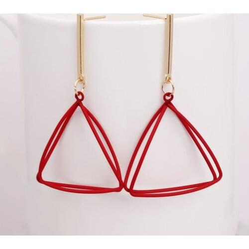 New Fashion Long Geometric 3D Triangle Drop Earrings For Women Gifts Statement Metal Gold Blue Color Simple Brincos Wholesale