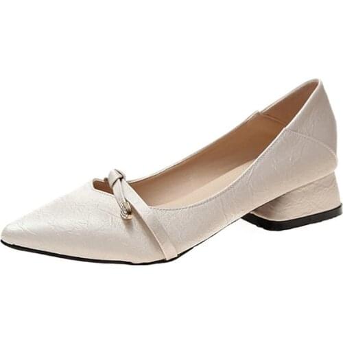 New Sexy Bow Pointed Thick With High Heels Fashion Wild Work Shoes 2019 Autumn Shallow Mouth Single Shoes Women