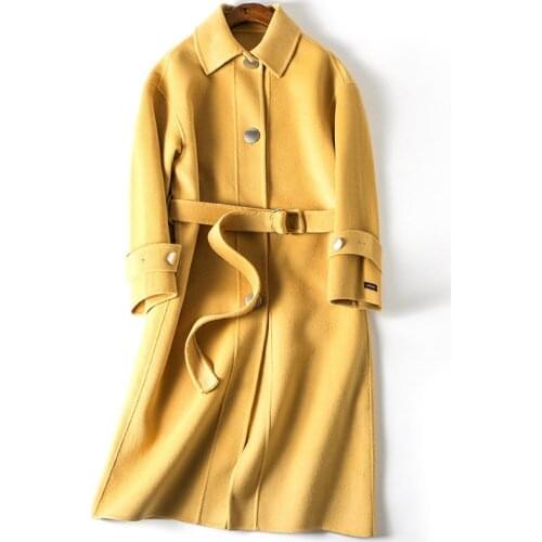 2019 New Winter Double-faced Cashmere Coat Women Wool Coat Female Autumn With Belt Womens Long Jacket Casaco Feminino R426