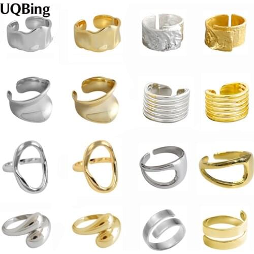 12 Designs Women Geometric Simple 925 Sterling Silver Color Minimalist Open Adjustable Finger Rings Drop Shipping