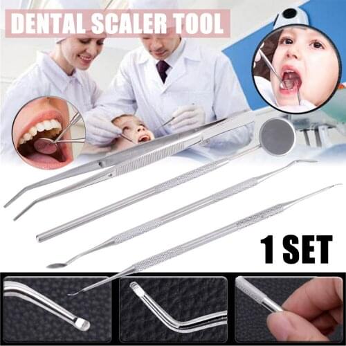 1 Set Dental Scaler Tool Silver Dental Tartar Scraper Stainless Steel Dental Teeth Cleaning Probe Tweezers Mouth Mirror Tool