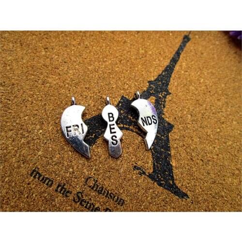 10sets best friend charms Antique Tibetan silver broken heart best friend Pendants charms 27x28mm