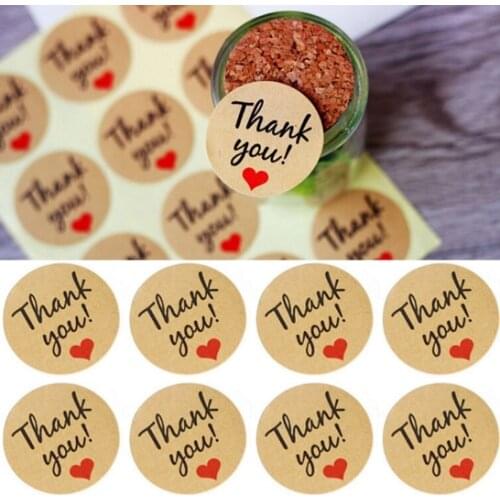 100pcs/lot Vintage"Thank you" Heart Round Kraft paper Seal sticker For handmade products baking products sealing sticker Label
